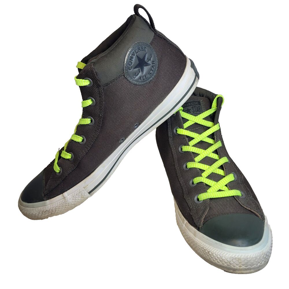 Converse Chuck Taylor All Star Mns Size 10 Mid Top Shoes Gray Neon Laces 153790C